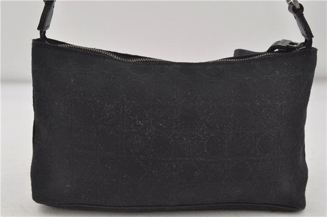 Authentic Ferragamo Gancini Canvas Leather Shoulder Hand Bag Purse Black 7668D