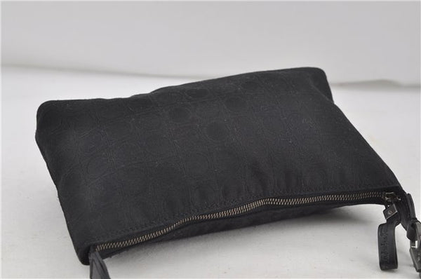Authentic Ferragamo Gancini Canvas Leather Shoulder Hand Bag Purse Black 7668D