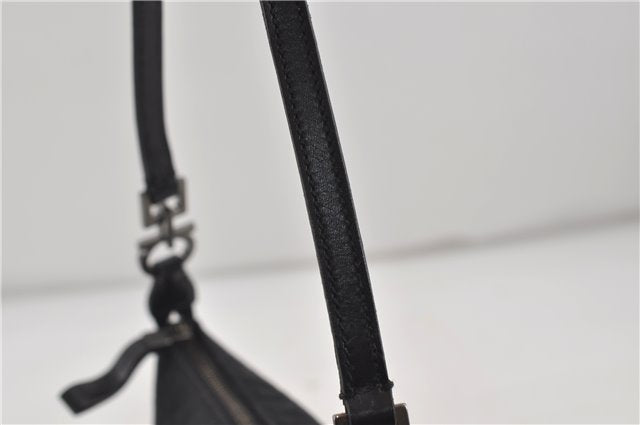 Authentic Ferragamo Gancini Canvas Leather Shoulder Hand Bag Purse Black 7668D