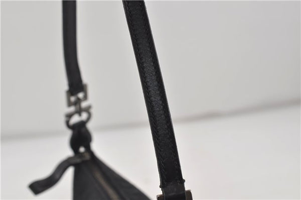 Authentic Ferragamo Gancini Canvas Leather Shoulder Hand Bag Purse Black 7668D