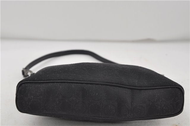 Authentic Ferragamo Gancini Canvas Leather Shoulder Hand Bag Purse Black 7668D