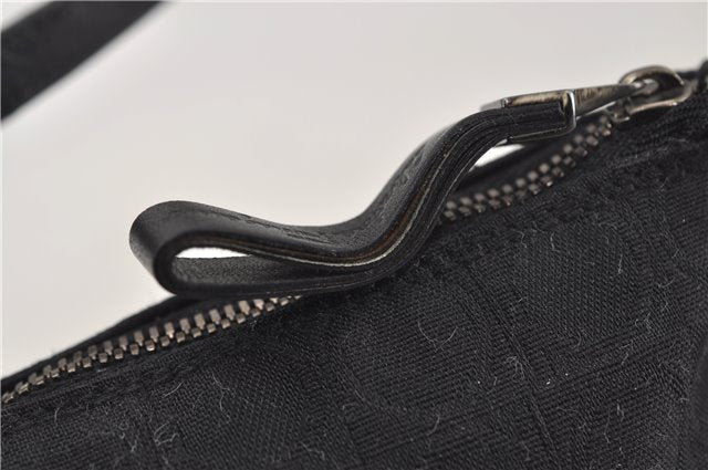 Authentic Ferragamo Gancini Canvas Leather Shoulder Hand Bag Purse Black 7668D