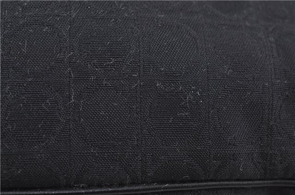 Authentic Ferragamo Gancini Canvas Leather Shoulder Hand Bag Purse Black 7668D