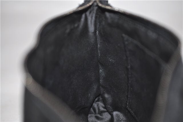Authentic Ferragamo Gancini Canvas Leather Shoulder Hand Bag Purse Black 7668D