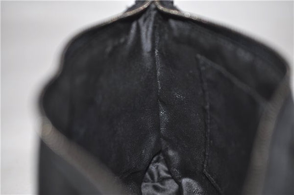 Authentic Ferragamo Gancini Canvas Leather Shoulder Hand Bag Purse Black 7668D