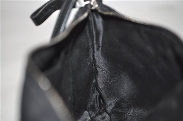 Authentic Ferragamo Gancini Canvas Leather Shoulder Hand Bag Purse Black 7668D