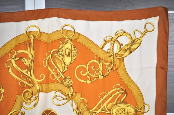 Authentic HERMES Carre 90 Scarf "Lift Profile" Silk Brown 7668I