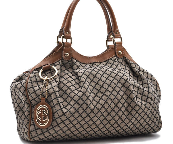 Authentic GUCCI Diamante Sukey Tote Hand Bag Canvas Leather 211944 Brown 7669C