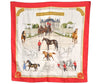 Authentic HERMES Carre 90 Scarf "LES HARAS NATIONAUX" Silk Red 7669I