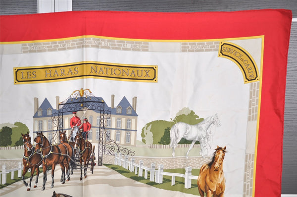 Authentic HERMES Carre 90 Scarf "LES HARAS NATIONAUX" Silk Red 7669I