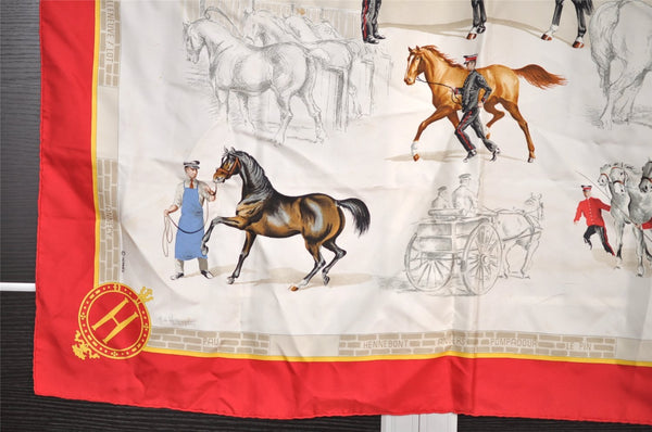 Authentic HERMES Carre 90 Scarf "LES HARAS NATIONAUX" Silk Red 7669I