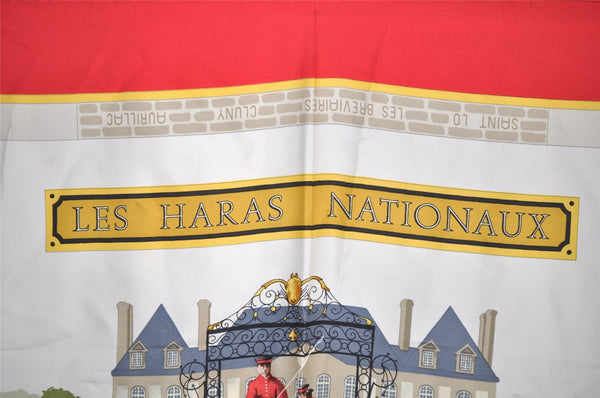 Authentic HERMES Carre 90 Scarf "LES HARAS NATIONAUX" Silk Red 7669I