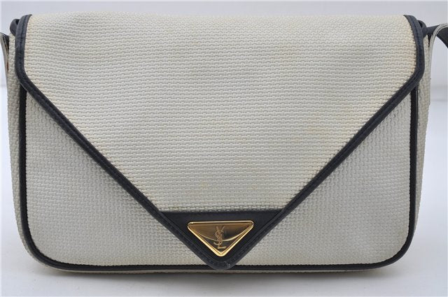 Authentic YVES SAINT LAURENT Shoulder Cross Body Bag PVC Leather White 7673D