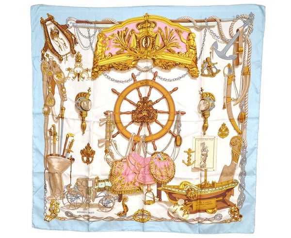 Authentic HERMES Carre 90 Scarf "MUS?E" Silk Light Blue 7676I