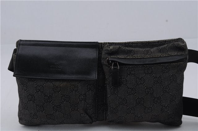 Authentic GUCCI Waist Body Bag Canvas Leather 28566 Black 7682D