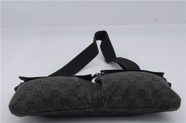 Authentic GUCCI Waist Body Bag Canvas Leather 28566 Black 7682D