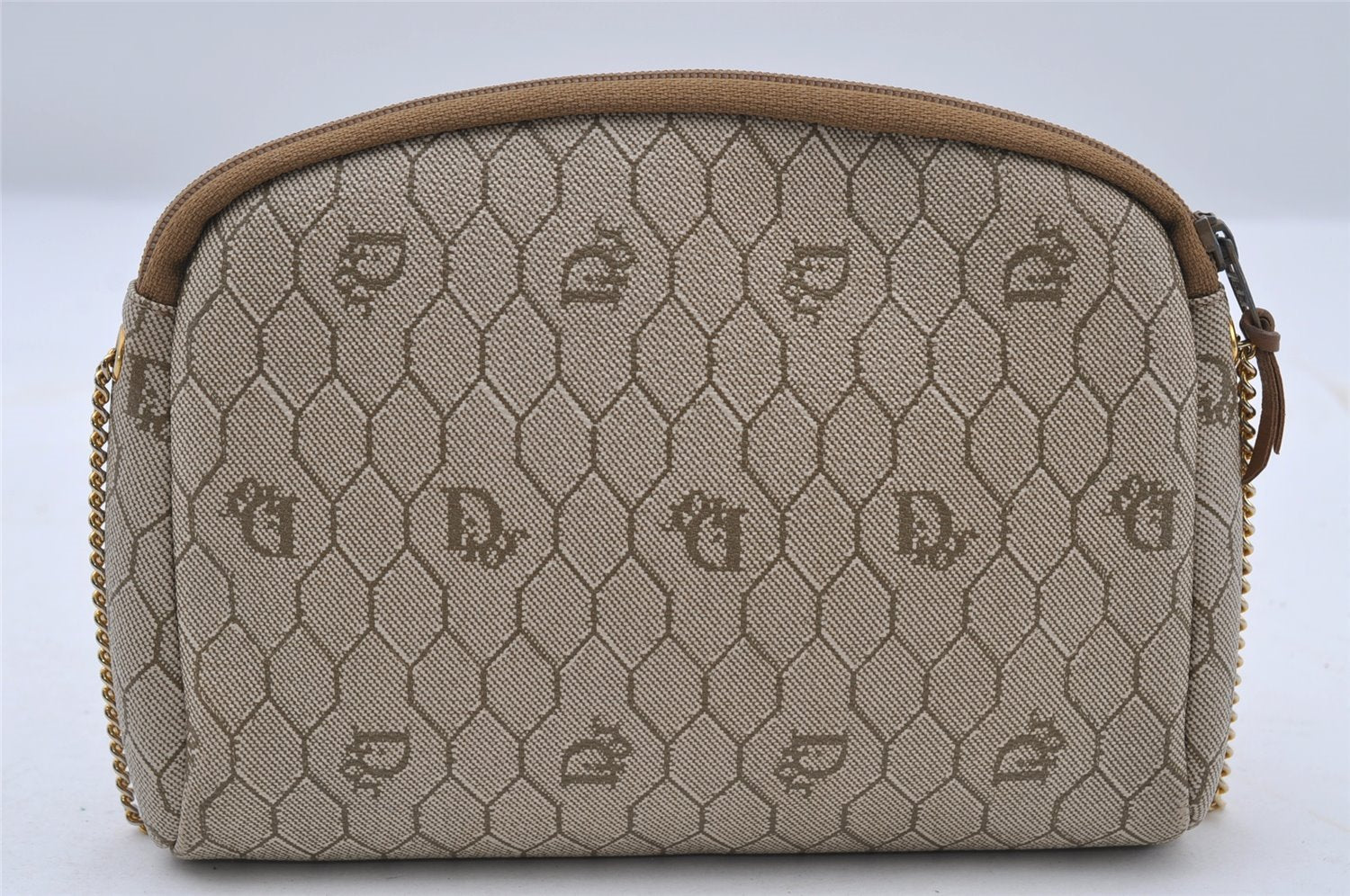 Authentic Christian Dior Honeycomb Chain Shoulder Bag PVC Leather Beige 7683I