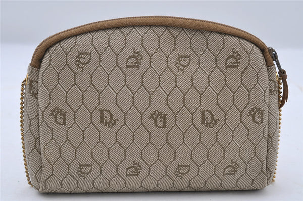 Authentic Christian Dior Honeycomb Chain Shoulder Bag PVC Leather Beige 7683I