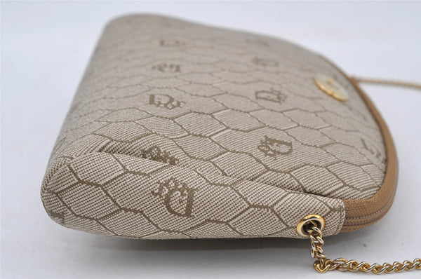 Authentic Christian Dior Honeycomb Chain Shoulder Bag PVC Leather Beige 7683I