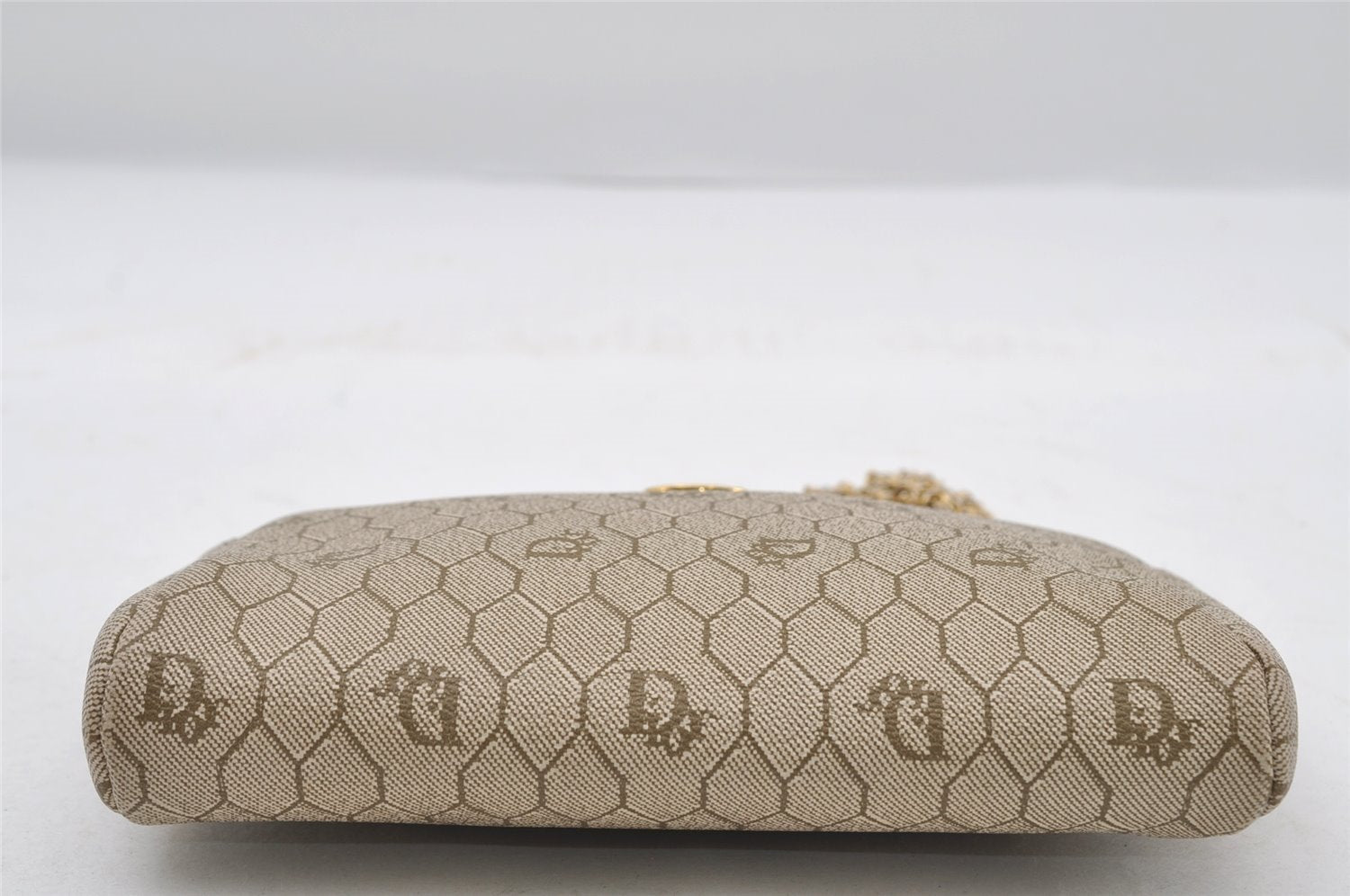 Authentic Christian Dior Honeycomb Chain Shoulder Bag PVC Leather Beige 7683I