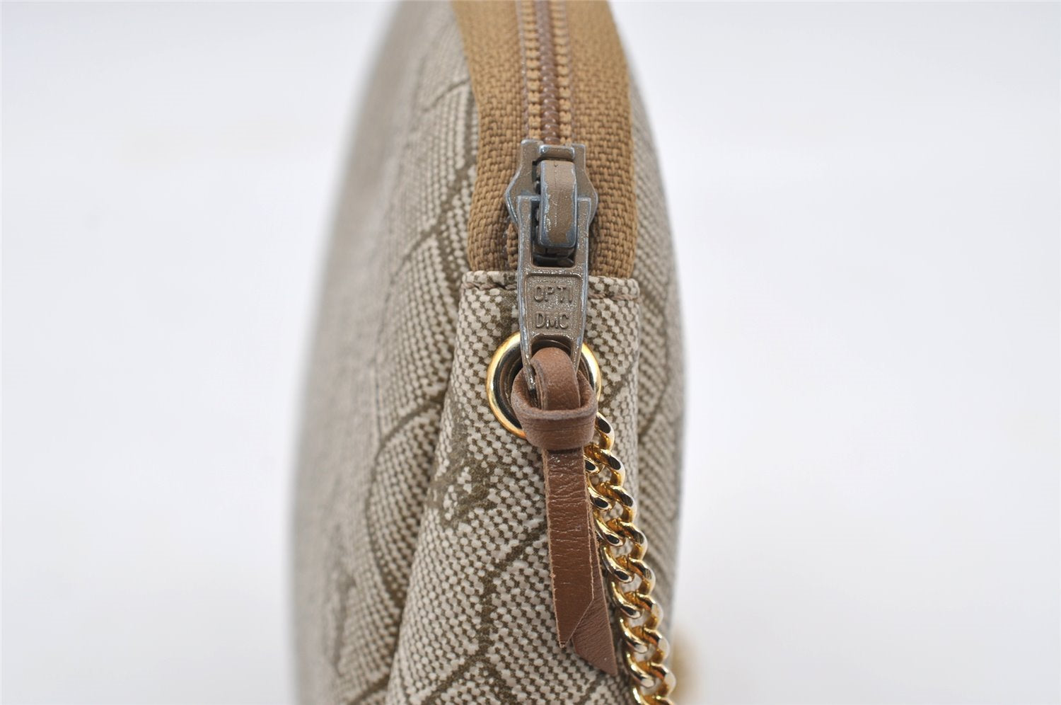 Authentic Christian Dior Honeycomb Chain Shoulder Bag PVC Leather Beige 7683I