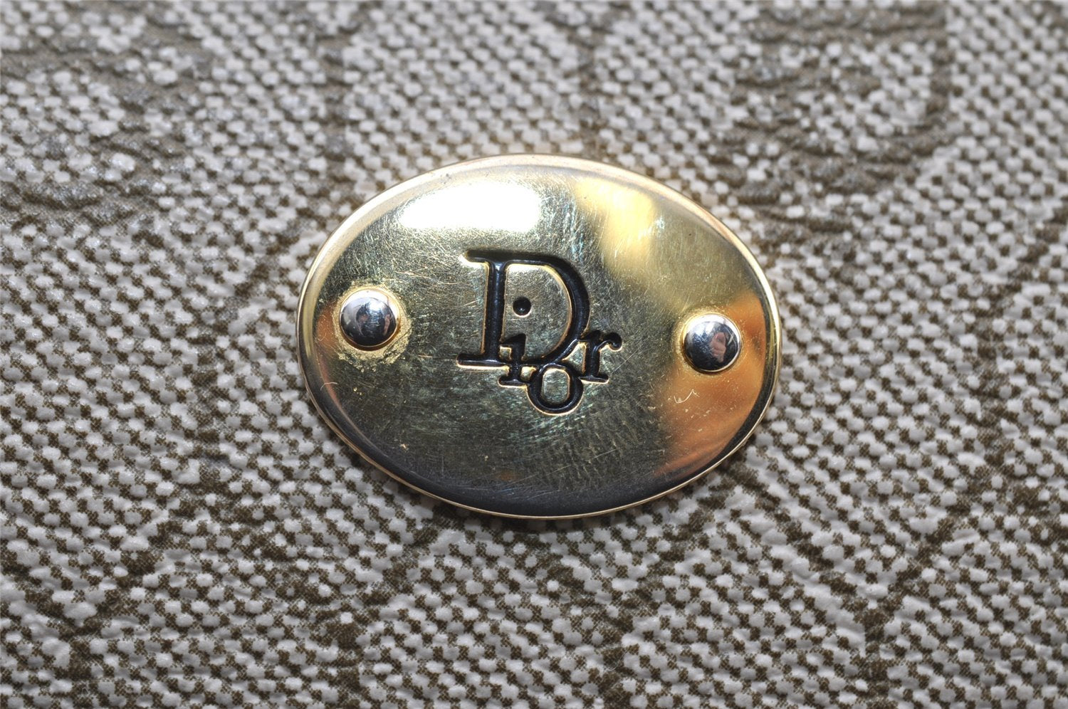 Authentic Christian Dior Honeycomb Chain Shoulder Bag PVC Leather Beige 7683I