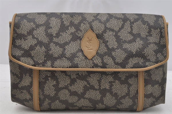 Authentic YVES SAINT LAURENT Clutch Hand Bag Purse PVC Leather Gray 7685I