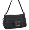 Authentic FENDI Zucchino Mamma Baguette Shoulder Bag Canvas Suede Gray 7690E