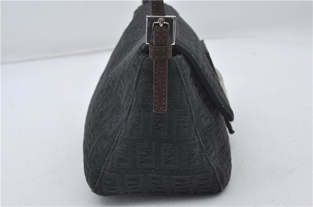 Authentic FENDI Zucchino Mamma Baguette Shoulder Bag Canvas Suede Gray 7690E