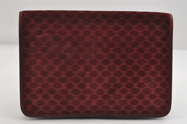 Authentic CELINE Macadam Blason Pattern Clutch Bag Suede Leather Bordeaux 7691I