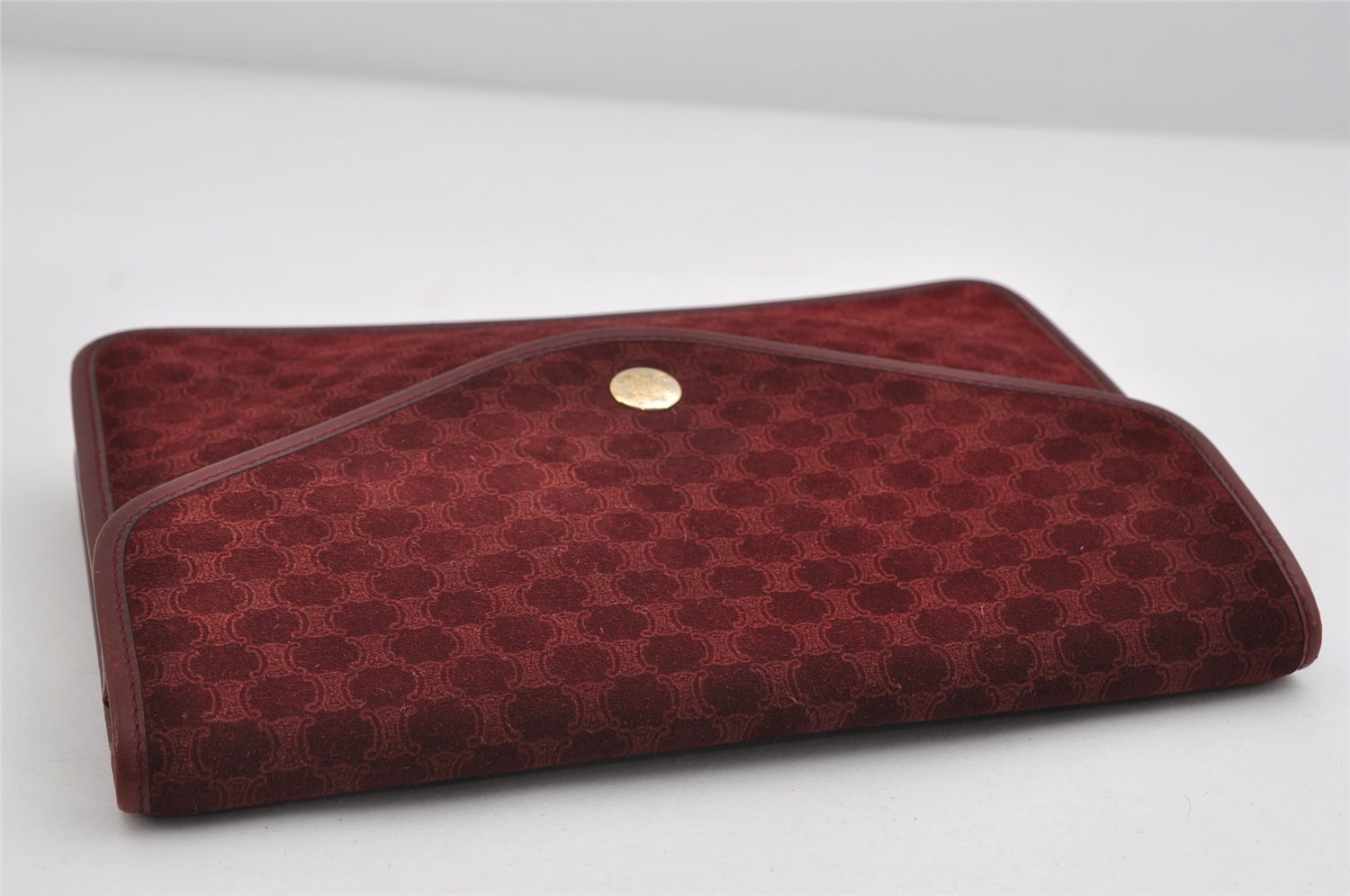 Authentic CELINE Macadam Blason Pattern Clutch Bag Suede Leather Bordeaux 7691I