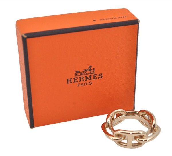 Authentic HERMES Scarf Ring Chaine d'Ancre Chain Design Gold Tone Box 7699E