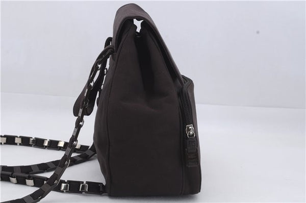 Authentic Ferragamo Vintage Backpack Canvas Leather Brown 7707D