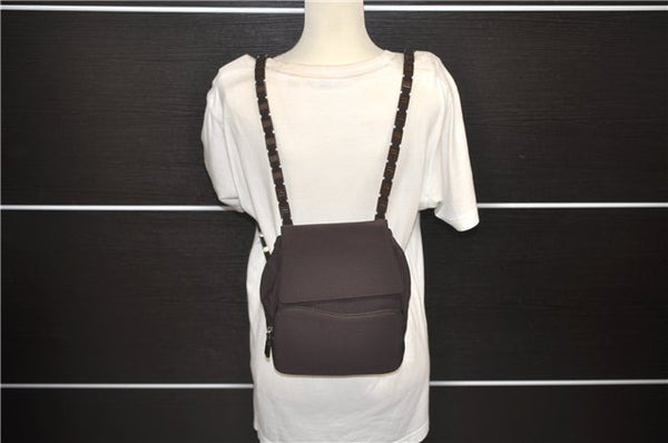Authentic Ferragamo Vintage Backpack Canvas Leather Brown 7707D