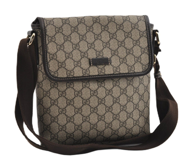 Authentic GUCCI Shoulder Cross Body Bag Purse GG PVC Leather 223666 Brown 7707F