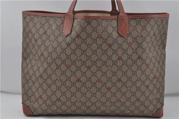 Auth GUCCI GG Supreme Stars Shoulder Tote Bag PVC Leather 309497 Brown 7708D