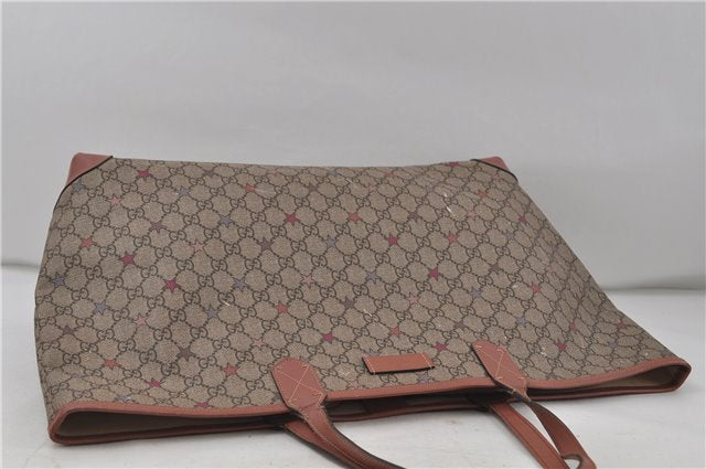 Auth GUCCI GG Supreme Stars Shoulder Tote Bag PVC Leather 309497 Brown 7708D