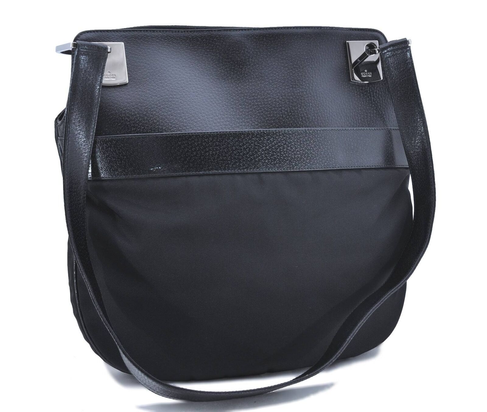 Authentic GUCCI Shoulder Cross Body Bag GG Nylon Leather 0013307 Black 7716B
