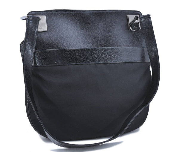 Authentic GUCCI Shoulder Cross Body Bag GG Nylon Leather 0013307 Black 7716B