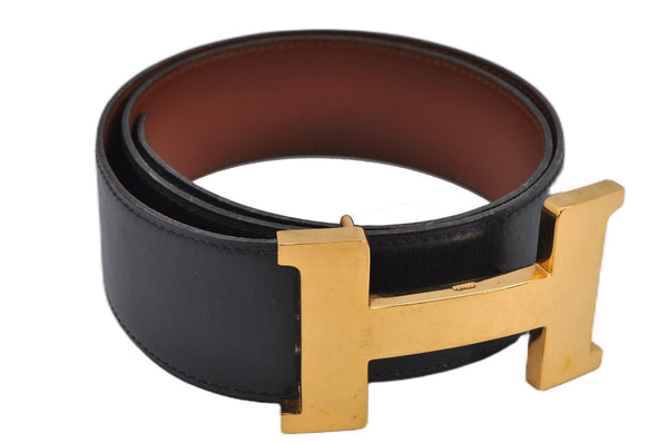 Authentic HERMES Large Constance Leather Belt Size 75cm 29.5" Navy Brown 7721F