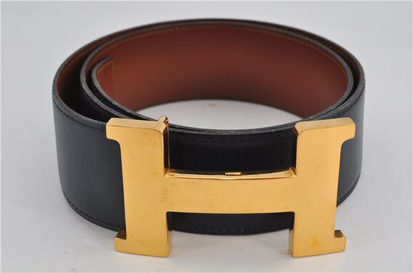 Authentic HERMES Large Constance Leather Belt Size 75cm 29.5" Navy Brown 7721F