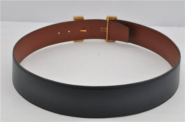 Authentic HERMES Large Constance Leather Belt Size 75cm 29.5" Navy Brown 7721F