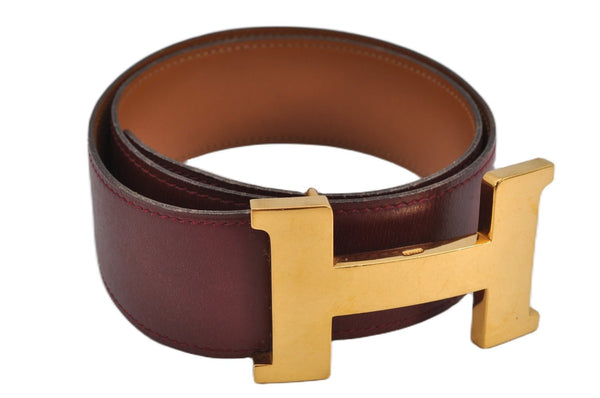 Authentic HERMES Large Constance Leather Belt Size 75cm 29.5" Red Brown 7722F