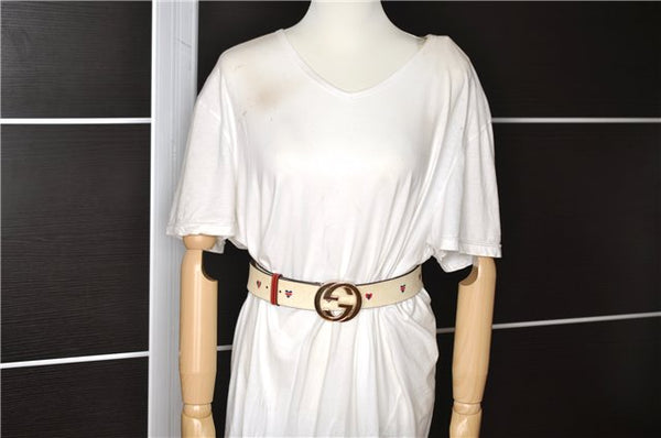 Authentic GUCCI Interlocking G Belt GG PVC Leather 85cm 33.5" 114876 White 7725F