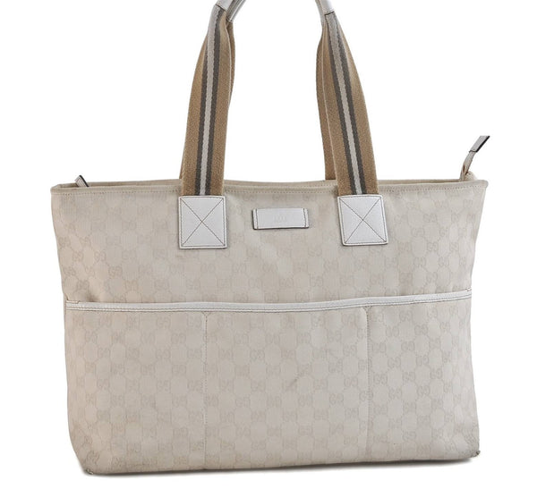 Authentic GUCCI Shoulder Tote Bag GG Canvas Leather 155524 White 7726C