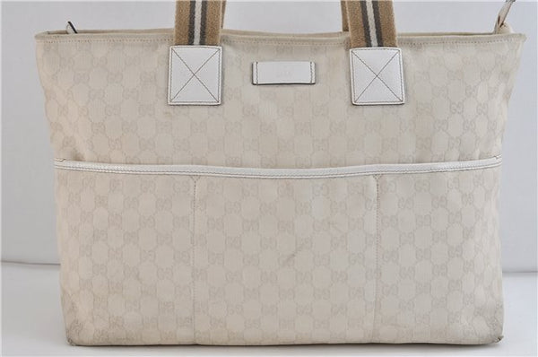 Authentic GUCCI Shoulder Tote Bag GG Canvas Leather 155524 White 7726C