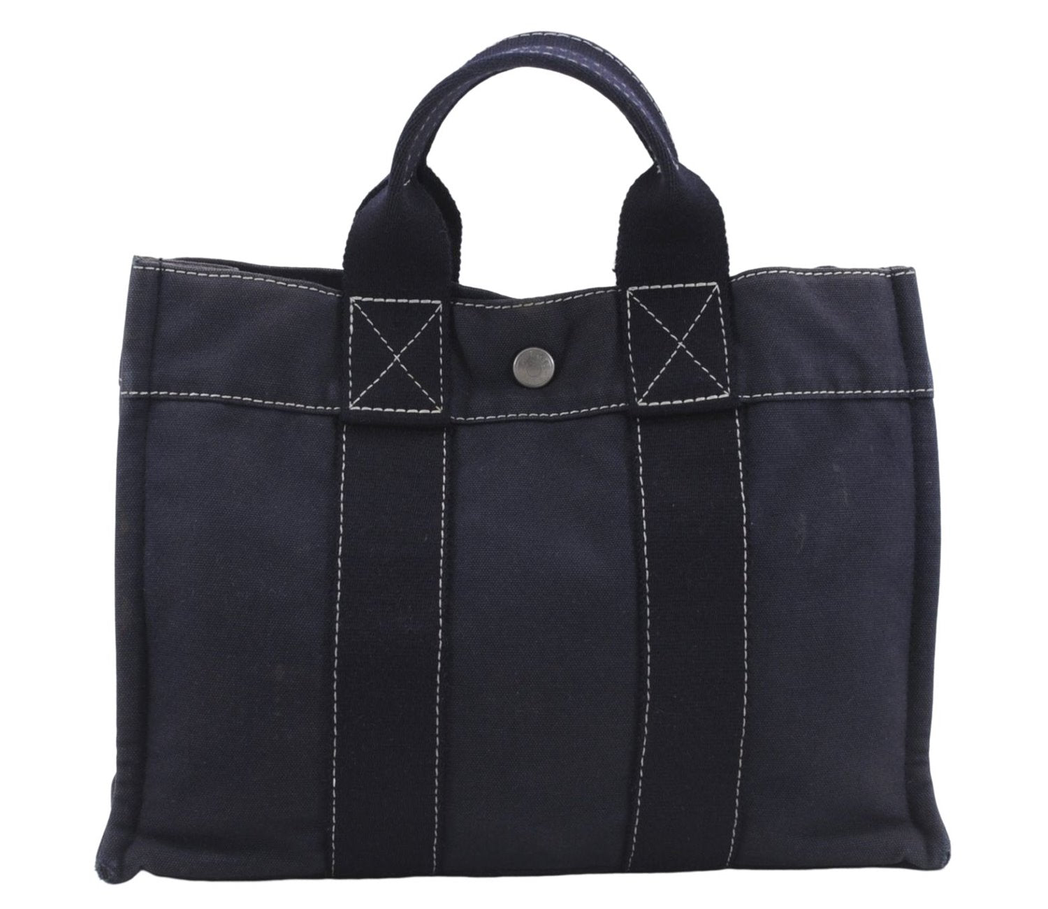 Authentic HERMES Deauville PM Hand Tote Bag Canvas Navy Blue 7735D