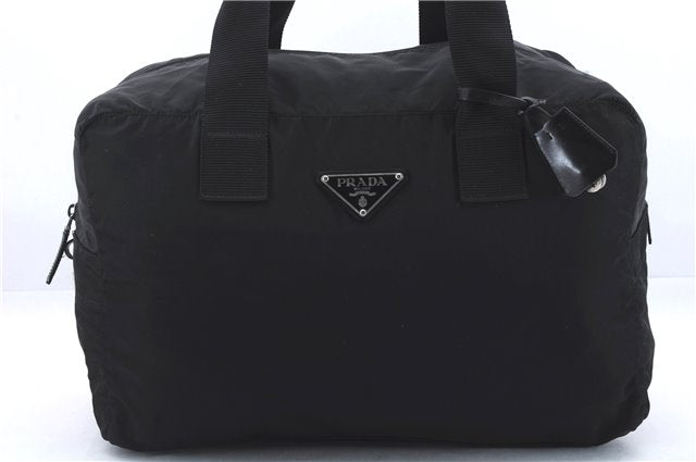 Authentic PRADA Nylon Vela Sport Travel Boston Bag Leather BR1098 Black 7738D