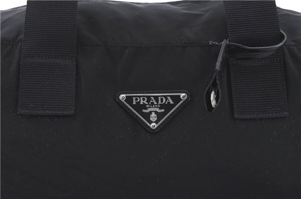 Authentic PRADA Nylon Vela Sport Travel Boston Bag Leather BR1098 Black 7738D