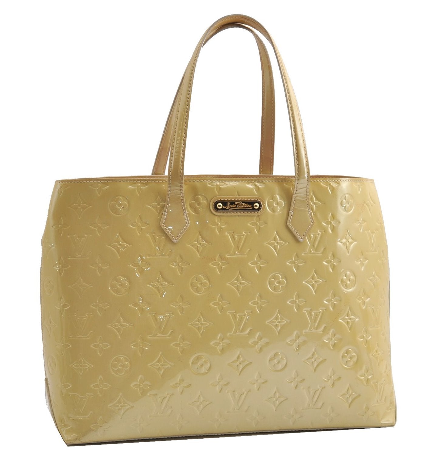 Authentic Louis Vuitton Vernis Wilshire MM Tote Hand Bag Ivory M91441 LV 7741F